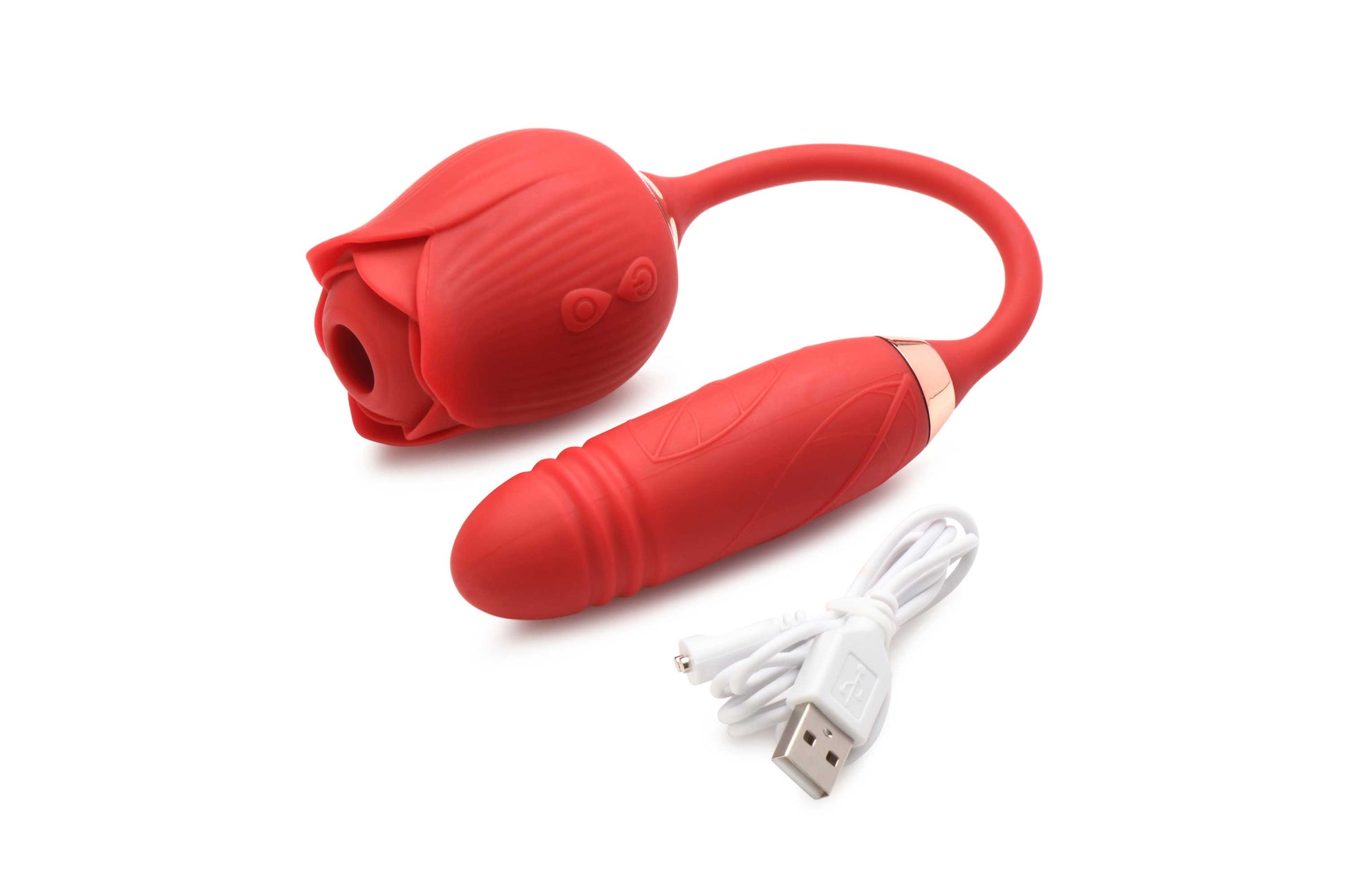 Bloomgasm Romping Rose Suction And Thrusting Vibrator - Red